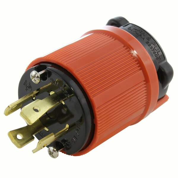 Ac Works NEMA L15-30P 3-Phase 30A 250V 4-Prong Locking Male Plug with UL, C-UL Approval in Orange ASL1530P